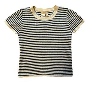 Sea Gypsies Blue & White Striped Short Sleeve Crop Sweater Small NWOT